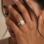 Load image into Gallery viewer, 1.50 CT Emerald Cut Pave Moissanite Diamond Engagement Ring