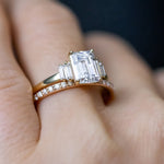 Load image into Gallery viewer, 1.50 CT Emerald Cut Moissanite 5 Stone Engagement Ring 18K Solid Yellow Gold Ring