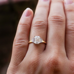 Load image into Gallery viewer, 1.50 CT Emerald Cut Moissanite 5 Stone Engagement Ring 18K Solid Yellow Gold Ring