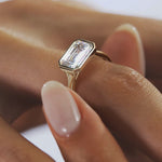 Load image into Gallery viewer, 2 CT East West Emerald Bezel Solitaire Moissanite Engagement Ring