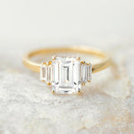 Load image into Gallery viewer, 1.50 CT Emerald Cut Moissanite 5 Stone Engagement Ring 18K Solid Yellow Gold Ring