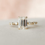 Load image into Gallery viewer, 2 CT Emerald Cut Moissanite Distance Pave Engagement Ring 18K Solid Yellow Gold Ring