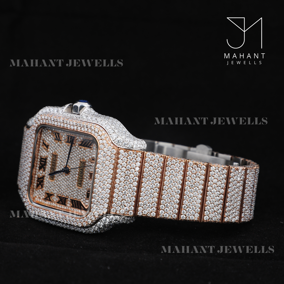 Full Body Diamond Moissanite Watch With Roman Dial