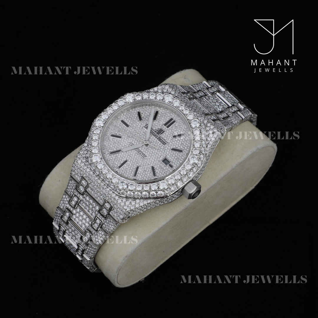 Iced Out VVS Moissanite Diamond Roman Dial Wrist Watch