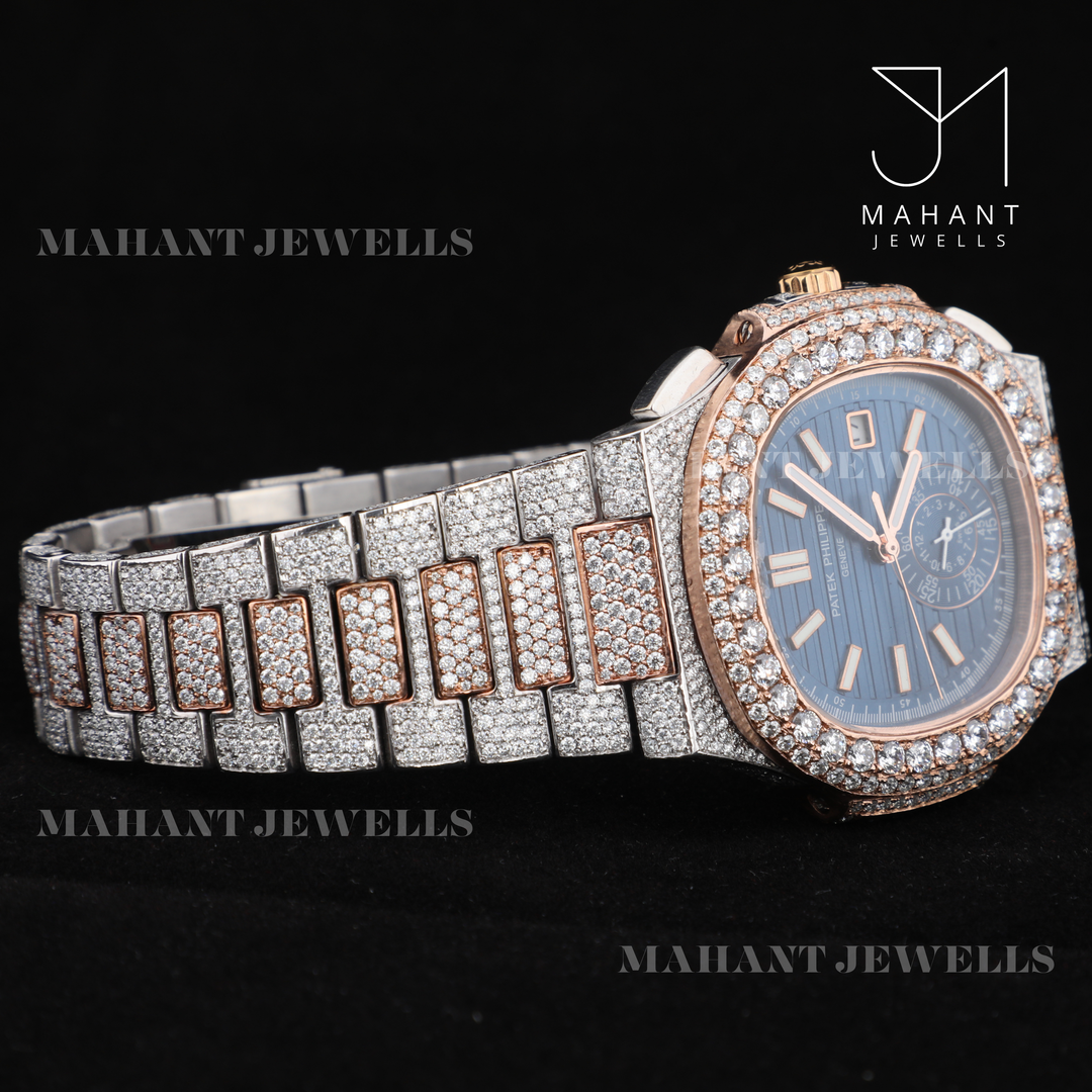 Iced Out Blue Dial Moissanite Diamond Hip Hop Watch