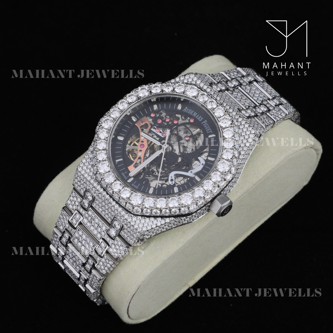 Timeless 41mm Skeleton White Dial Moissanite Watch