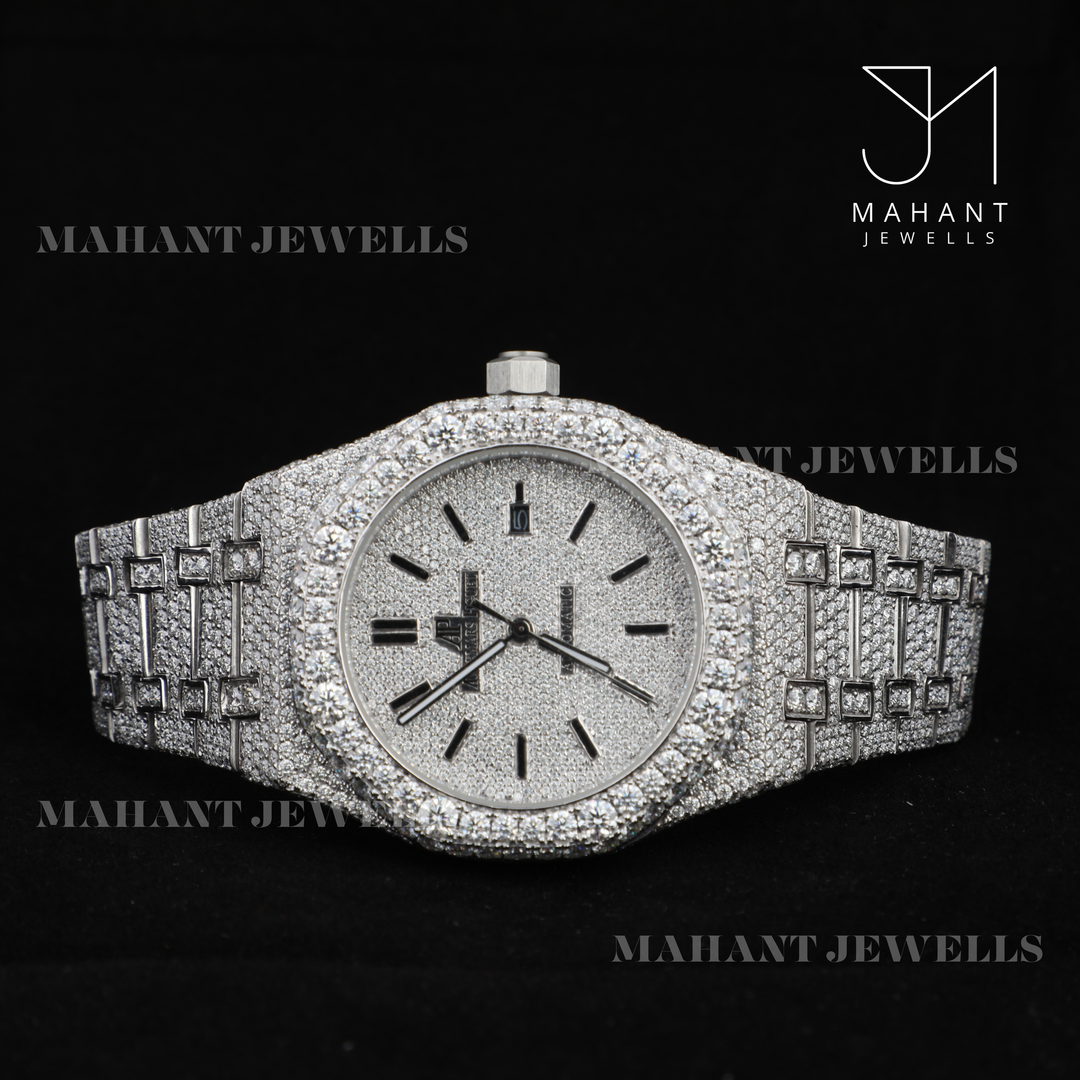 Iced Out VVS Moissanite Diamond Roman Dial Wrist Watch