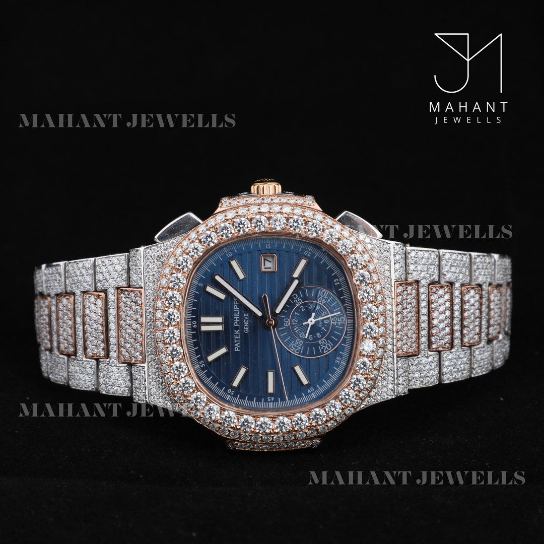 Iced Out Blue Dial Moissanite Diamond Hip Hop Watch