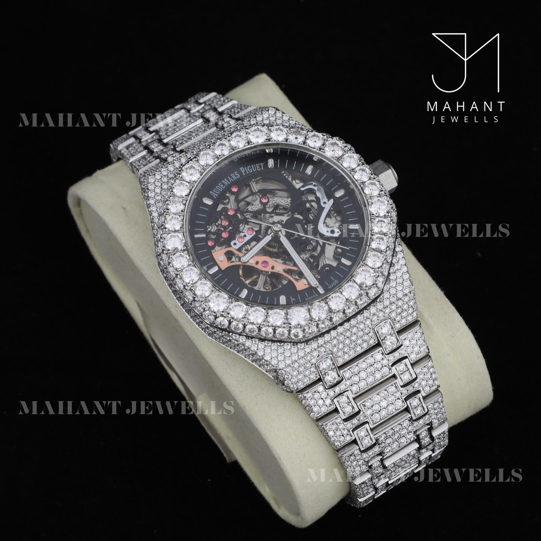 Timeless 41mm Skeleton White Dial Moissanite Watch