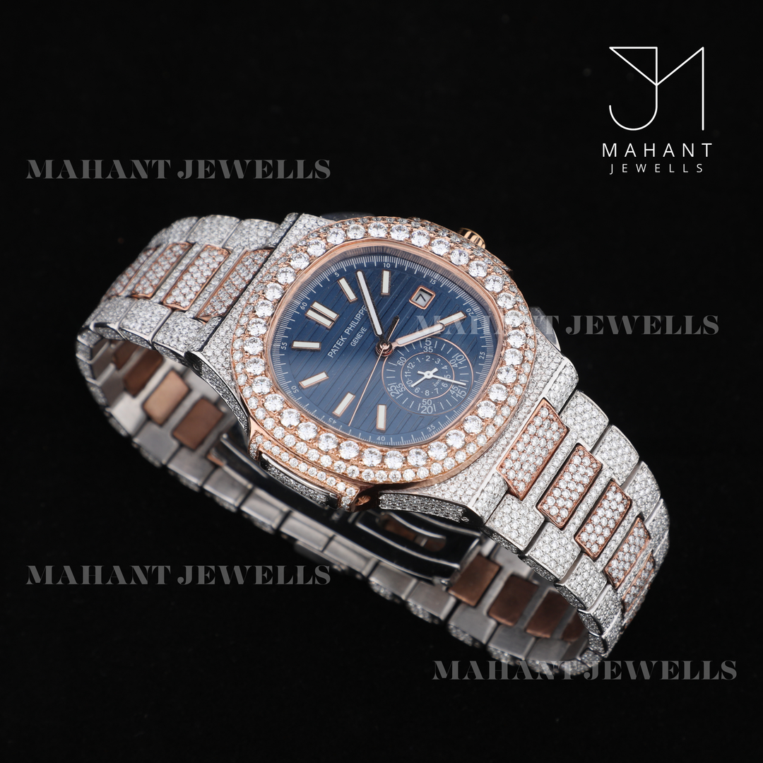 Iced Out Blue Dial Moissanite Diamond Hip Hop Watch