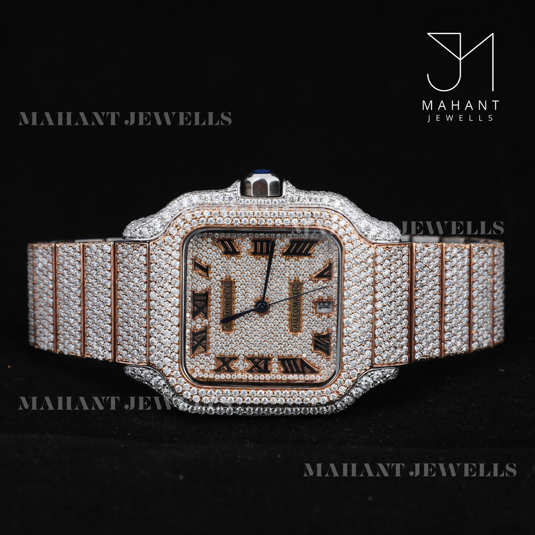 Full Body Diamond Moissanite Watch With Roman Dial