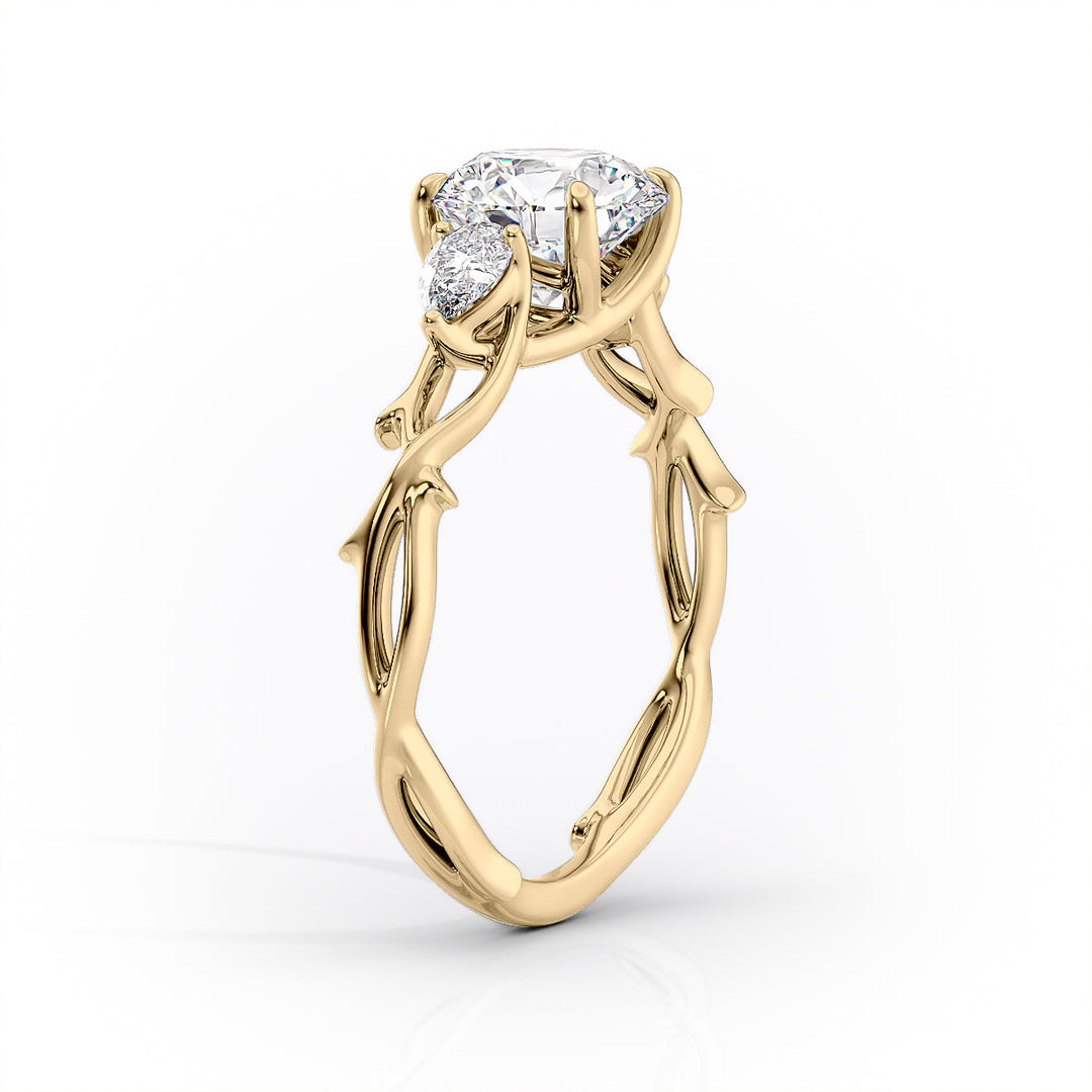 1.50 CT Round Cut Three Stone Nature Inspired Moissanite Engagement Ring