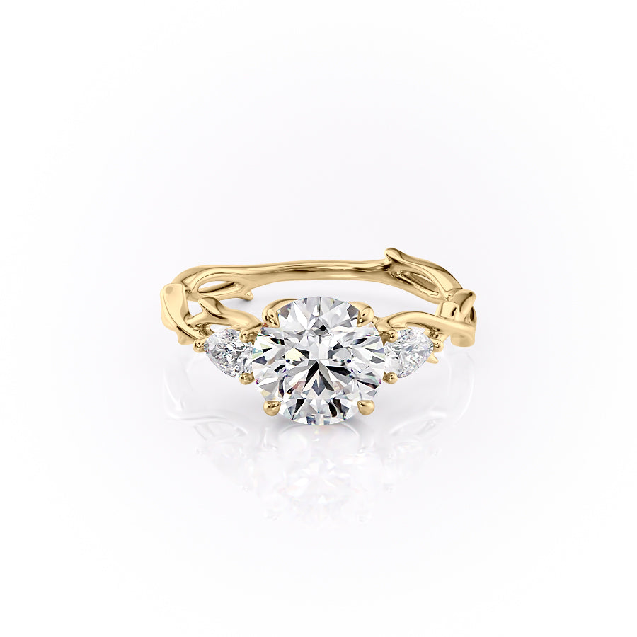 1.50 CT Round Cut Three Stone Nature Inspired Moissanite Engagement Ring