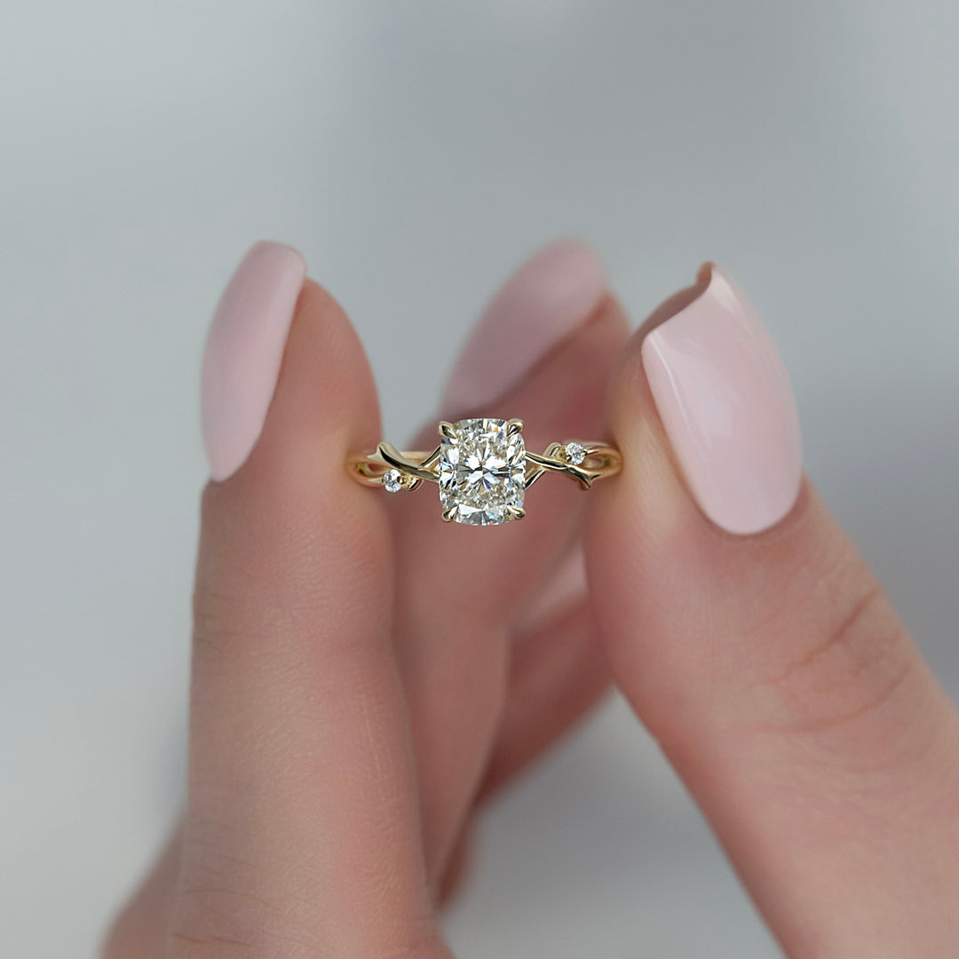 1.50 CT Elongated Cushion Cut Nature Inspired Moissanite Diamond Engagement Ring