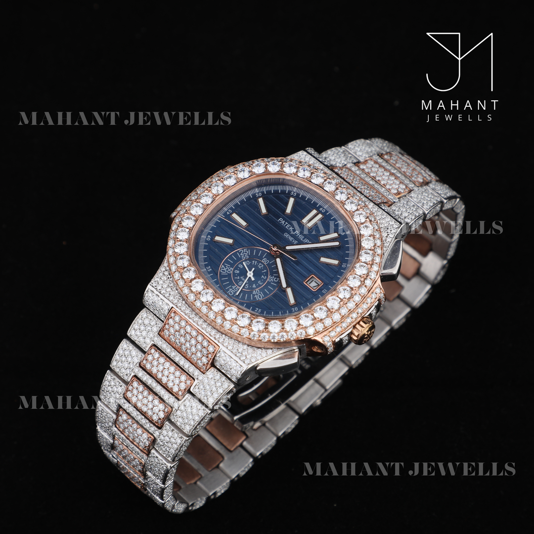 Iced Out Blue Dial Moissanite Diamond Hip Hop Watch