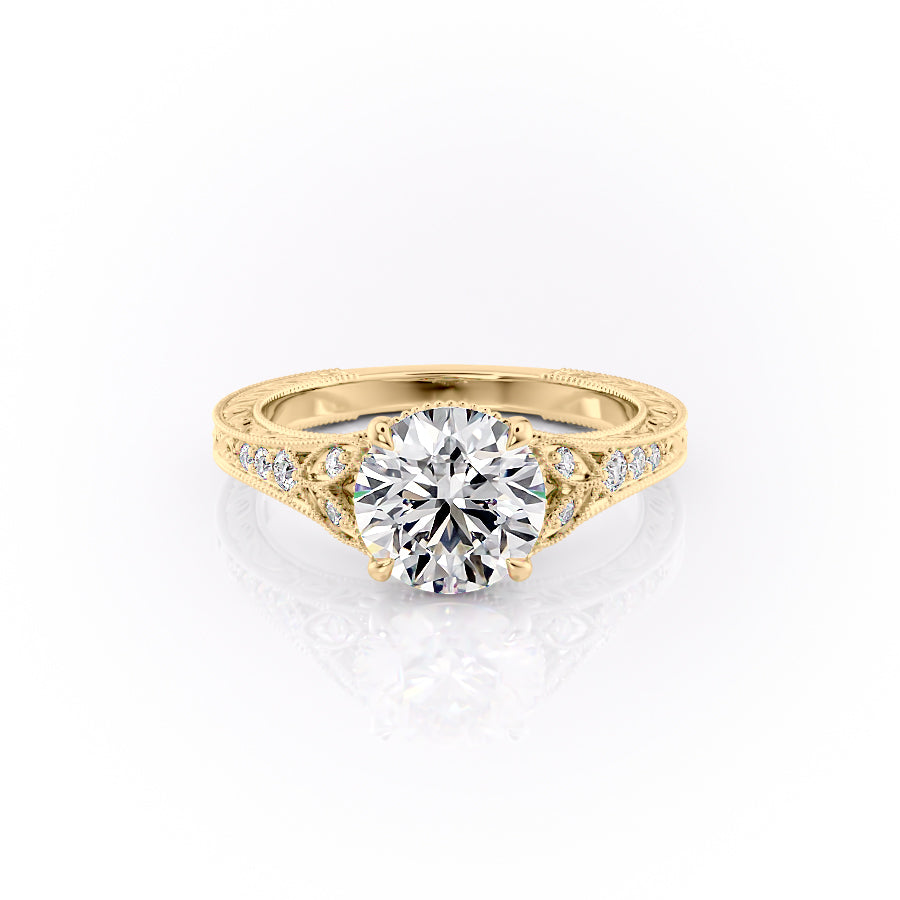 2.0CT Round Cut Milgrain Vintage Moissanite Diamond Engagement Ring