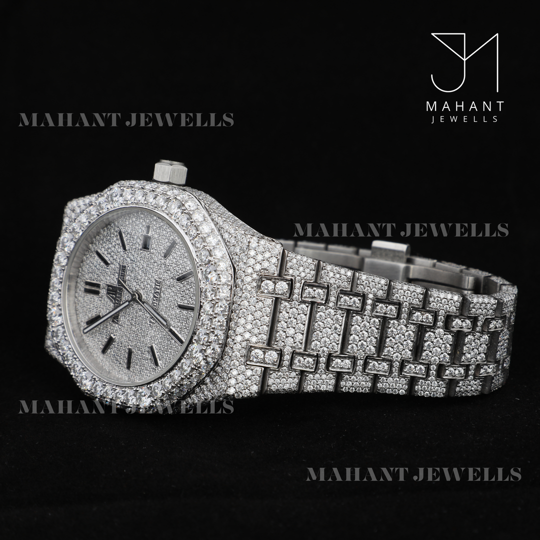 Iced Out VVS Moissanite Diamond Roman Dial Wrist Watch