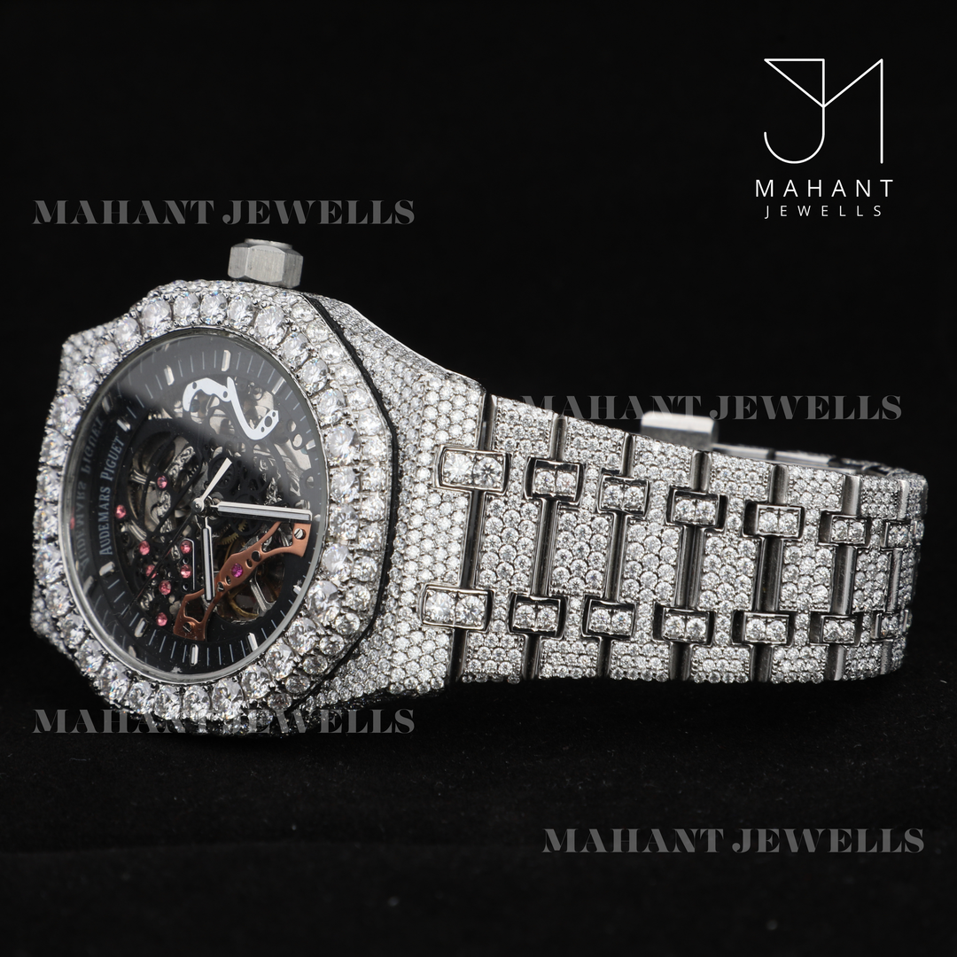 Timeless 41mm Skeleton White Dial Moissanite Watch