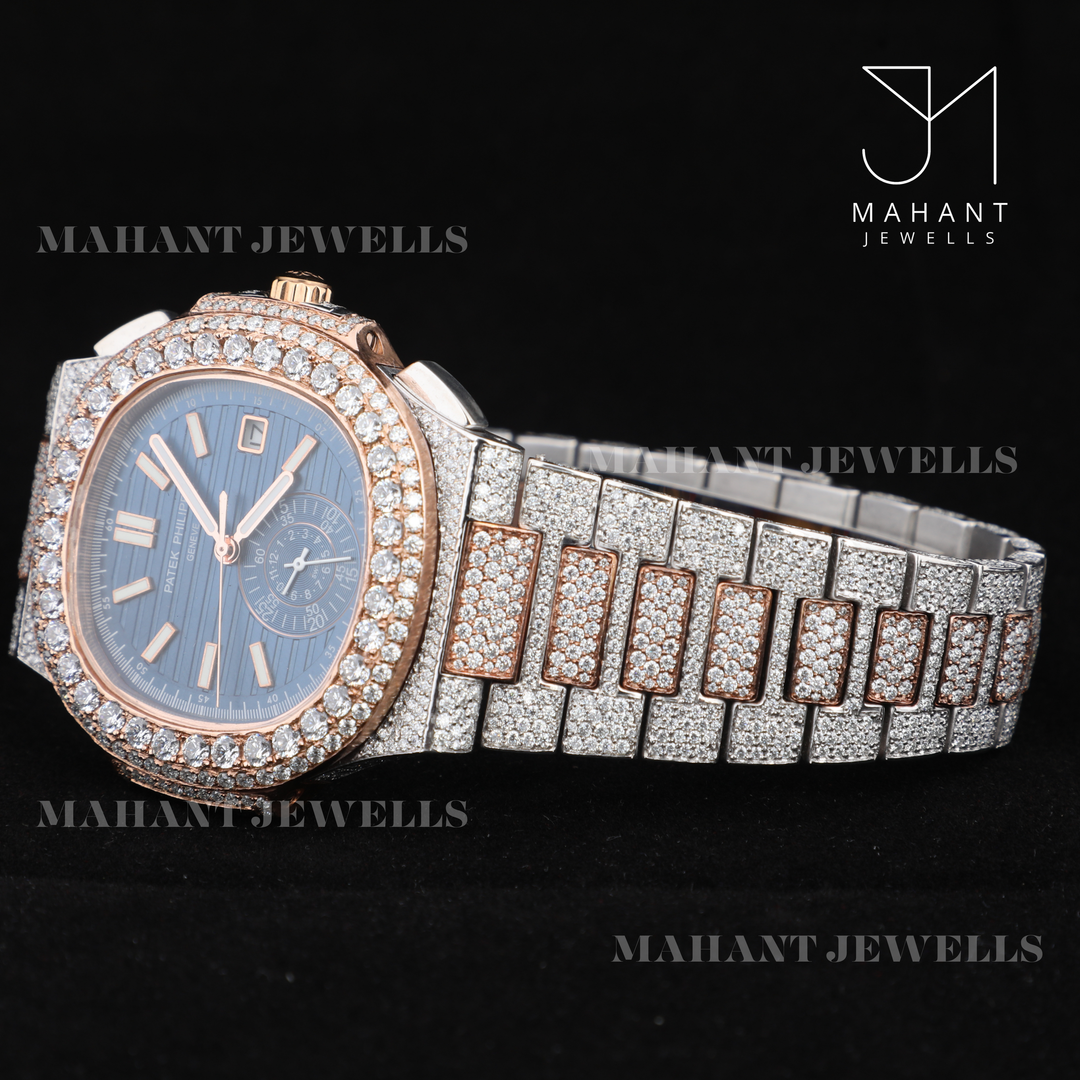 Iced Out Blue Dial Moissanite Diamond Hip Hop Watch