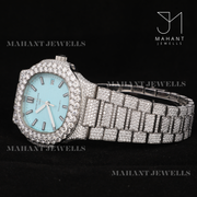 Fully Iced Out Sky Blue Dial Watch