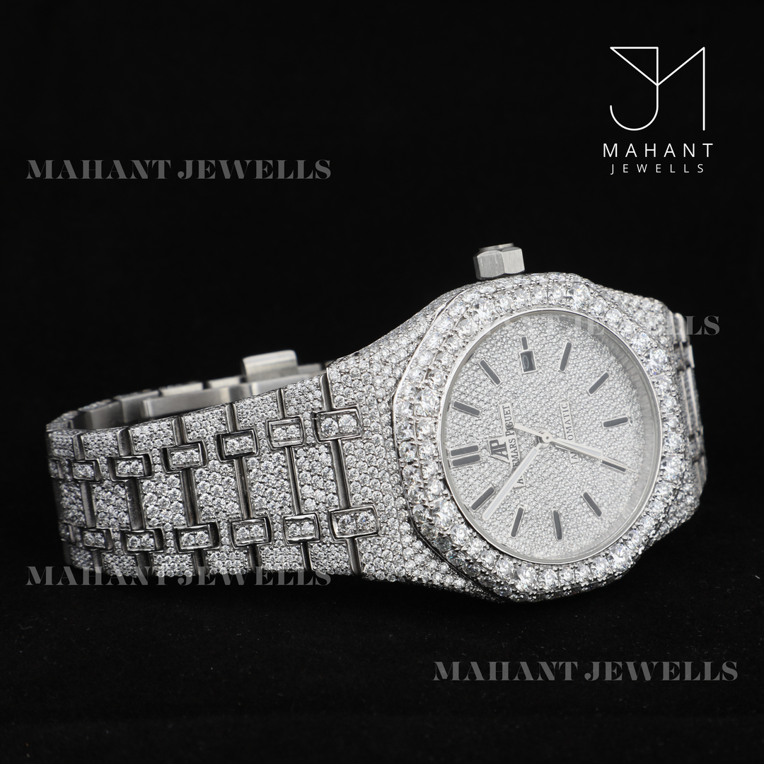 Iced Out VVS Moissanite Diamond Roman Dial Wrist Watch