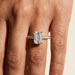 Load image into Gallery viewer, 1.50 CT Emerald Cut  Pave Moissanite Diamond Engagement Ring