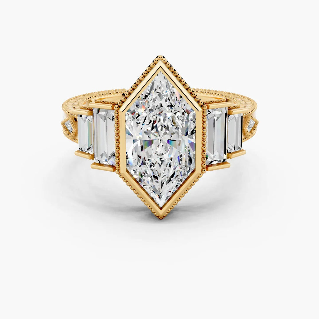 4.0CT Dutch Marquise Diamond Moissanite Five Stone Vintage Engagement Ring