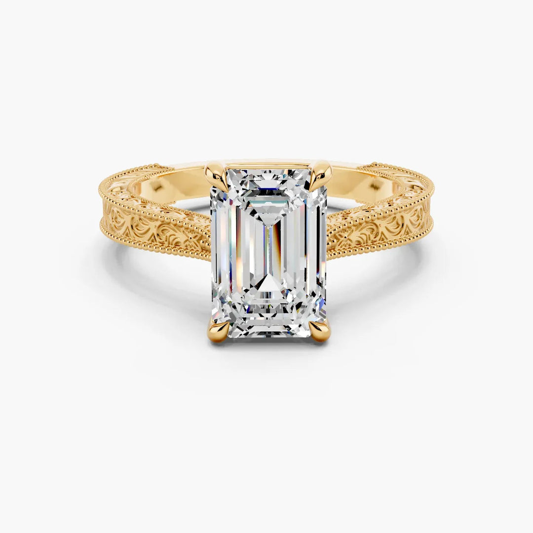3.50 CT Emerald Cut Vintage Moissanite Diamond Engagement Ring