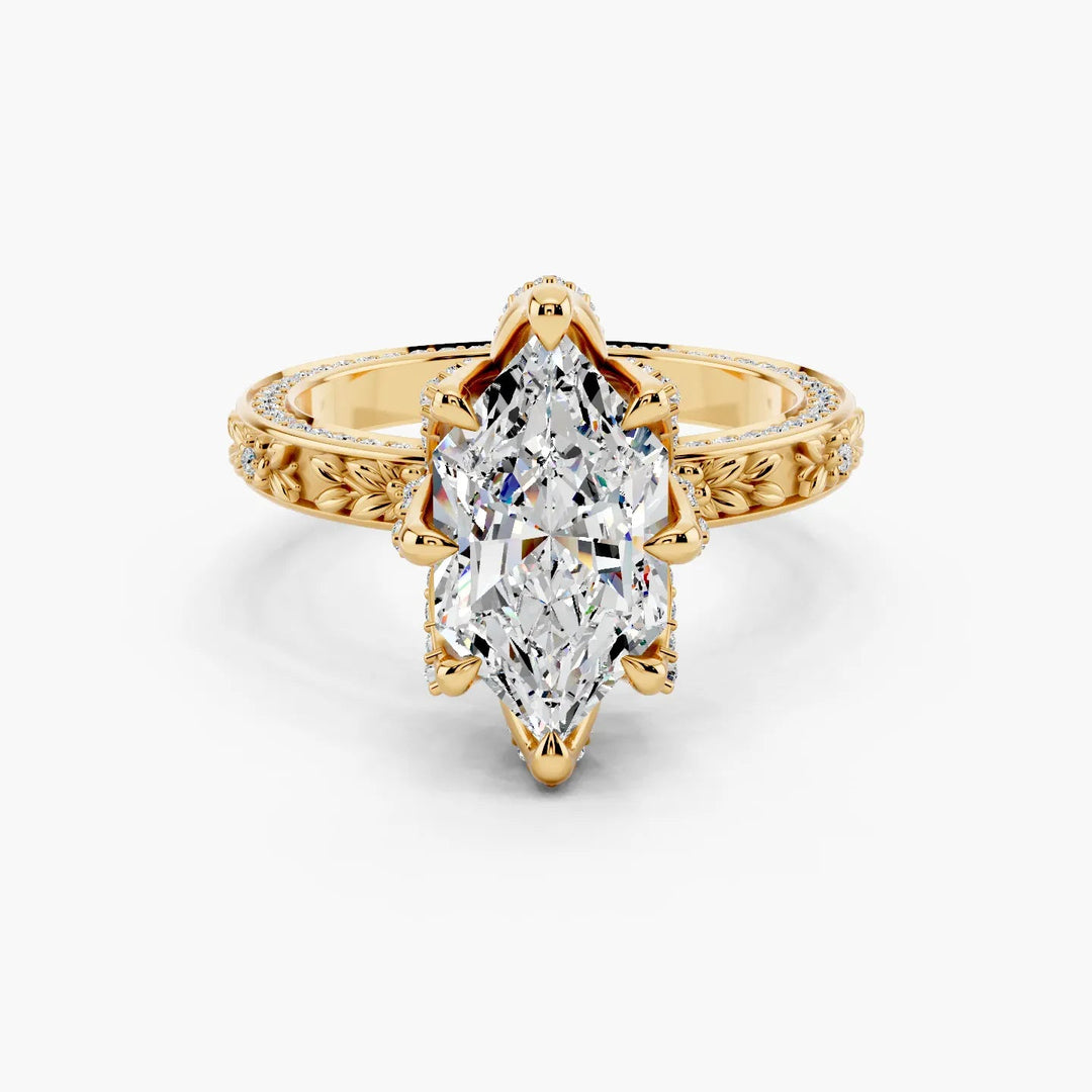 5.0CT Marquise Diamond Moissanite Milgrain Engagement Ring