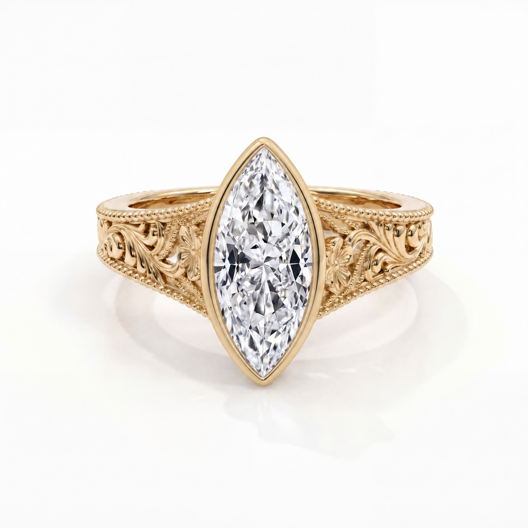 5.0CT Marquise Diamond Moissanite Milgrain Vintage Engagement Ring