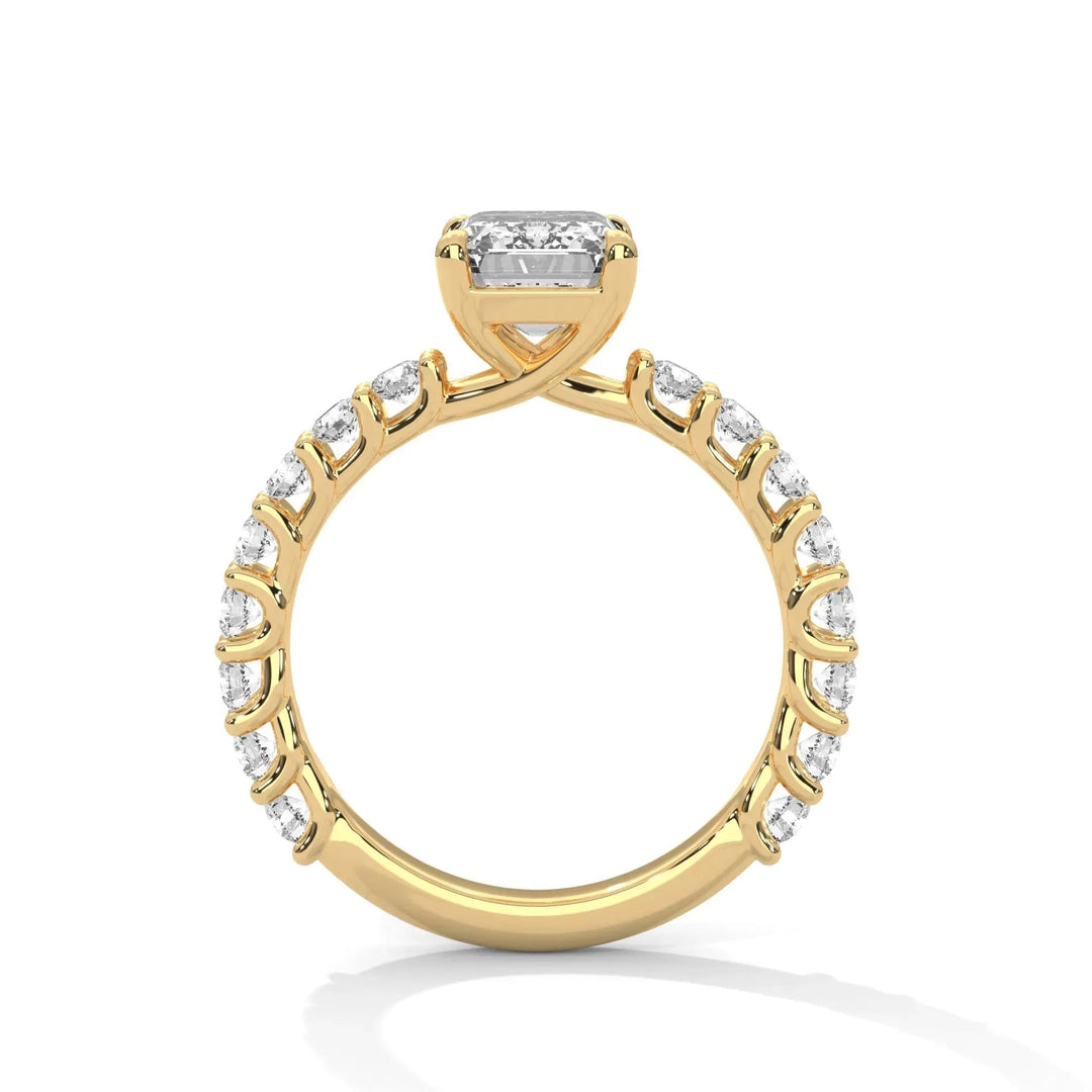 1.50 CT Emerald Cut  Pave Moissanite Diamond Engagement Ring