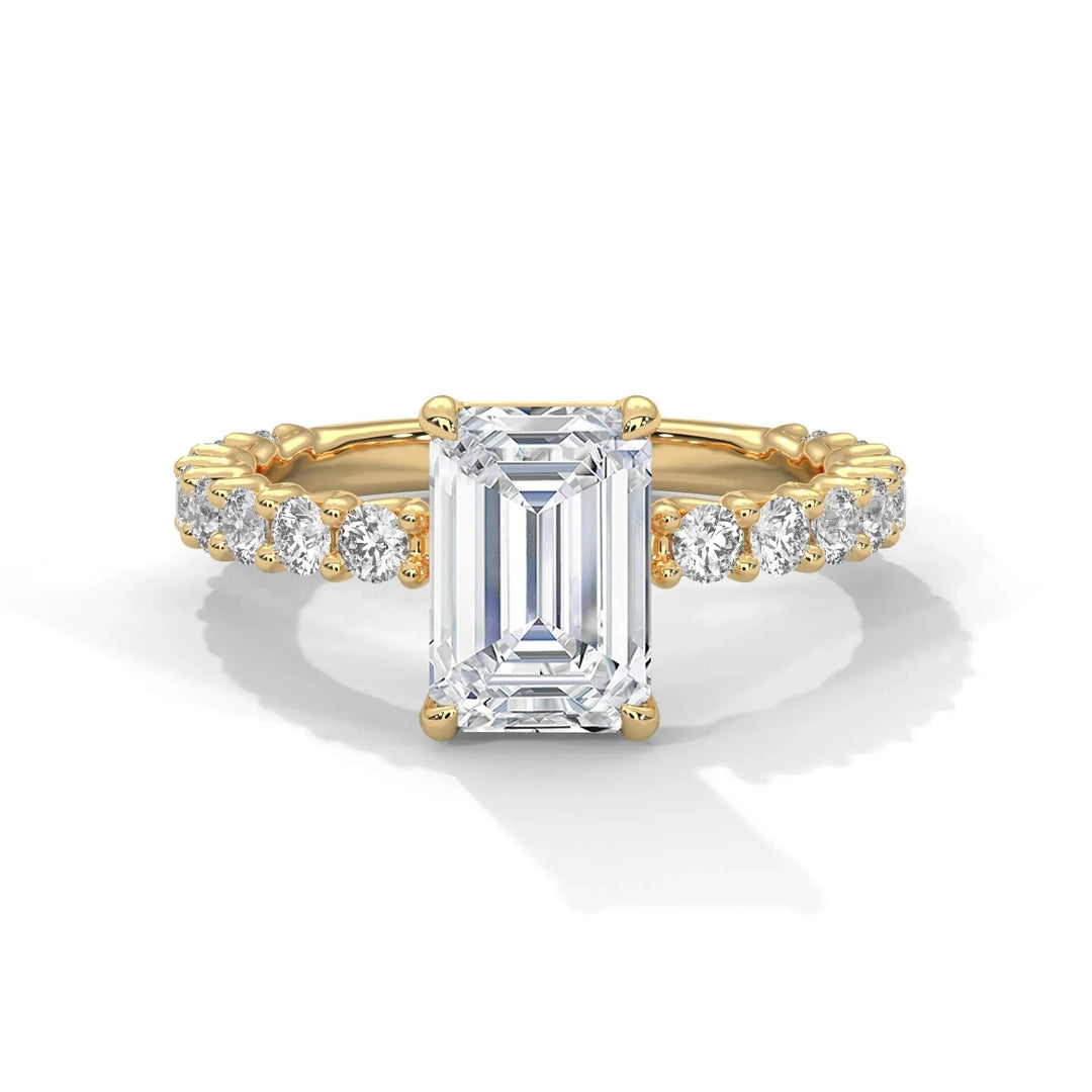 1.50 CT Emerald Cut  Pave Moissanite Diamond Engagement Ring