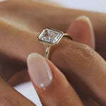 Load image into Gallery viewer, 3.50 CT Split Shank Emerald Bezel Set Solitaire Engagement Ring
