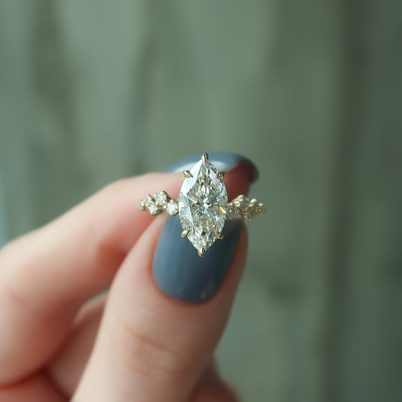 2 CT Solitaire Cluster Ring With Marquise Moissanite Ring