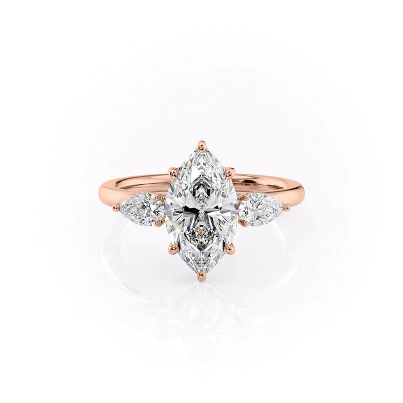 Unique Three Stone 2 CT Marquise Lab Grown Engagement Ring