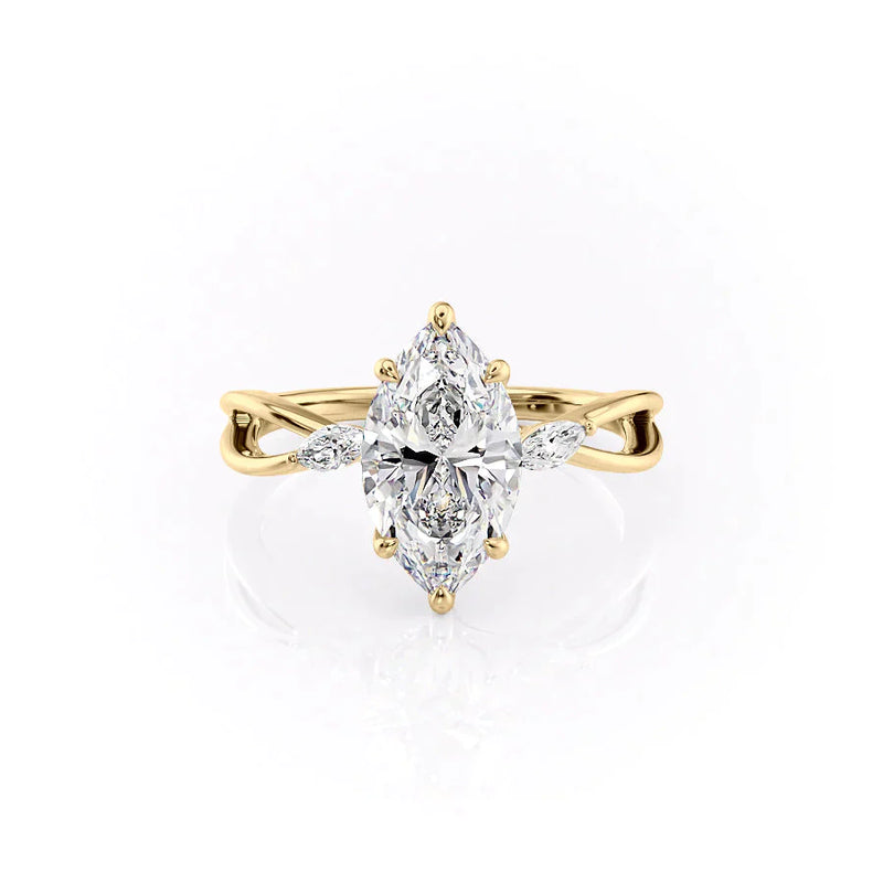 2.50 CT Marquise Cut Moissanite Split Shank Band Engagement Ring