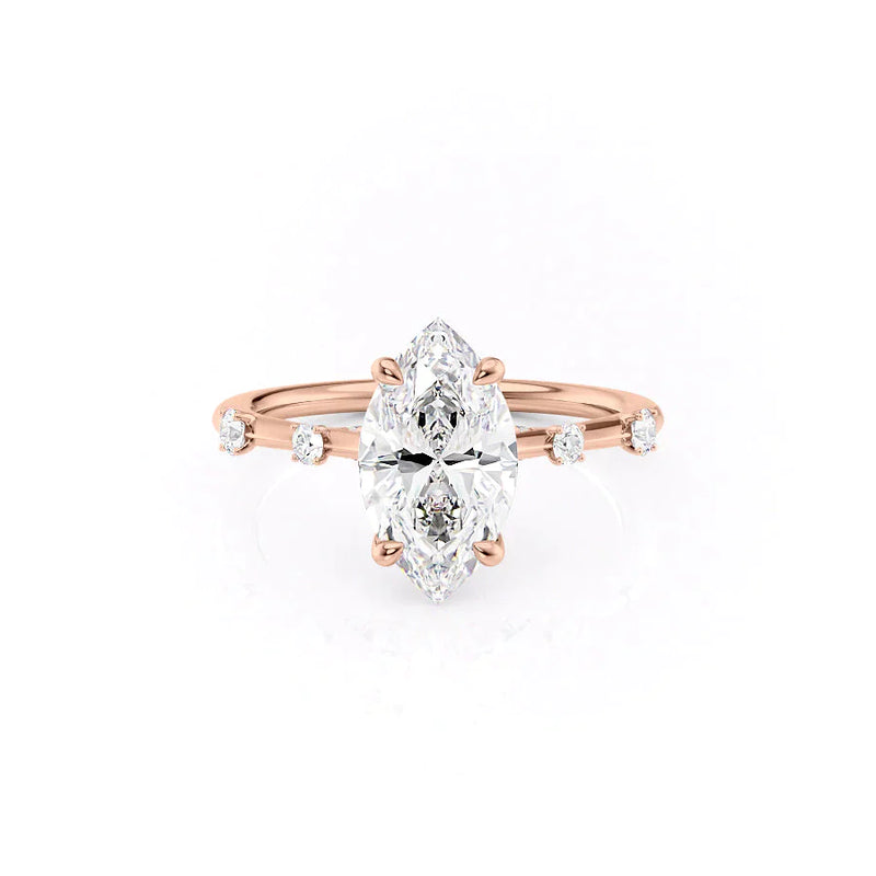 Unique 2 CT Marquise Lab Grown Distance Pave Engagement Ring