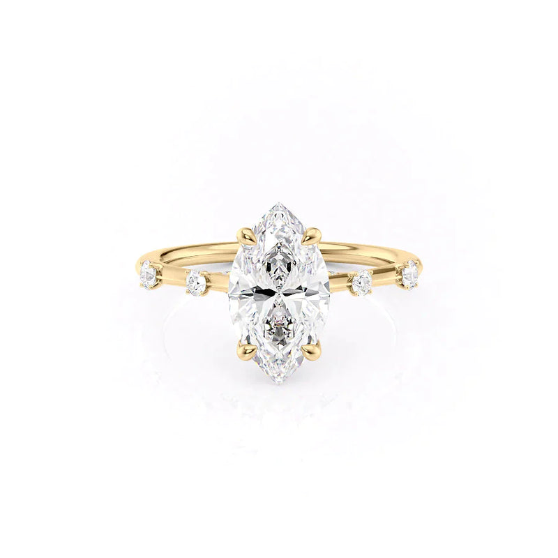 Unique 2 CT Marquise Lab Grown Distance Pave Engagement Ring