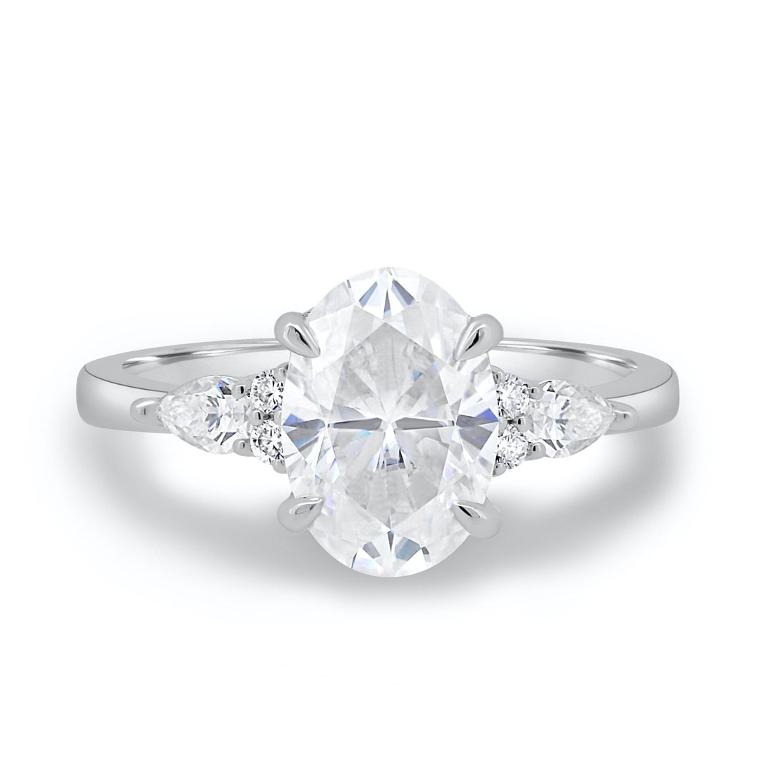 3.50 CT Oval Cut Three Stone Moissanite Engagement Ring in 14K White Gold