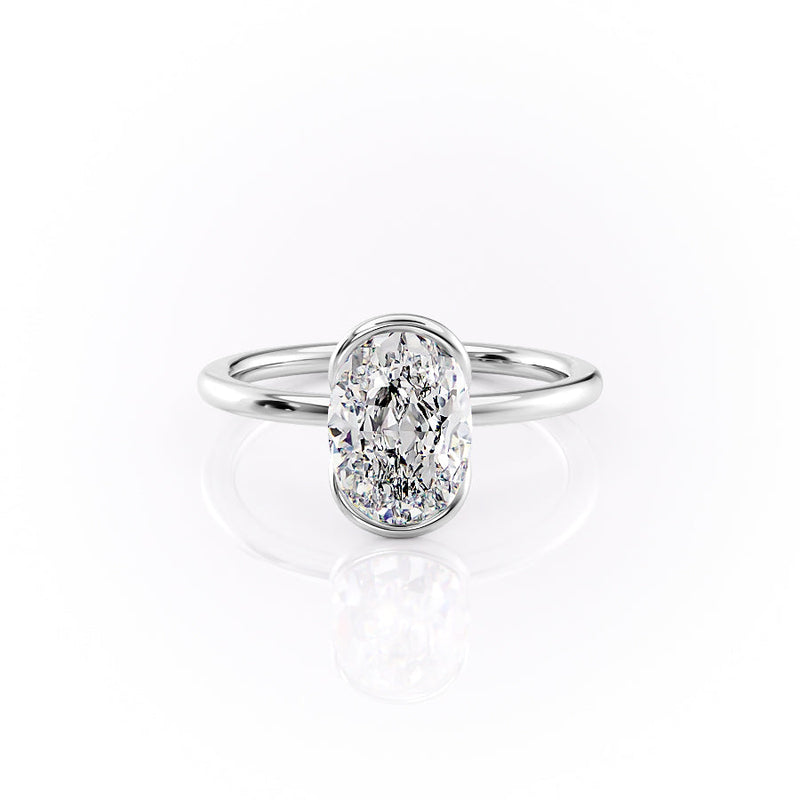 2.5 CT Oval Cut Half Bezel Solitaire Moissanite Diamond Ring