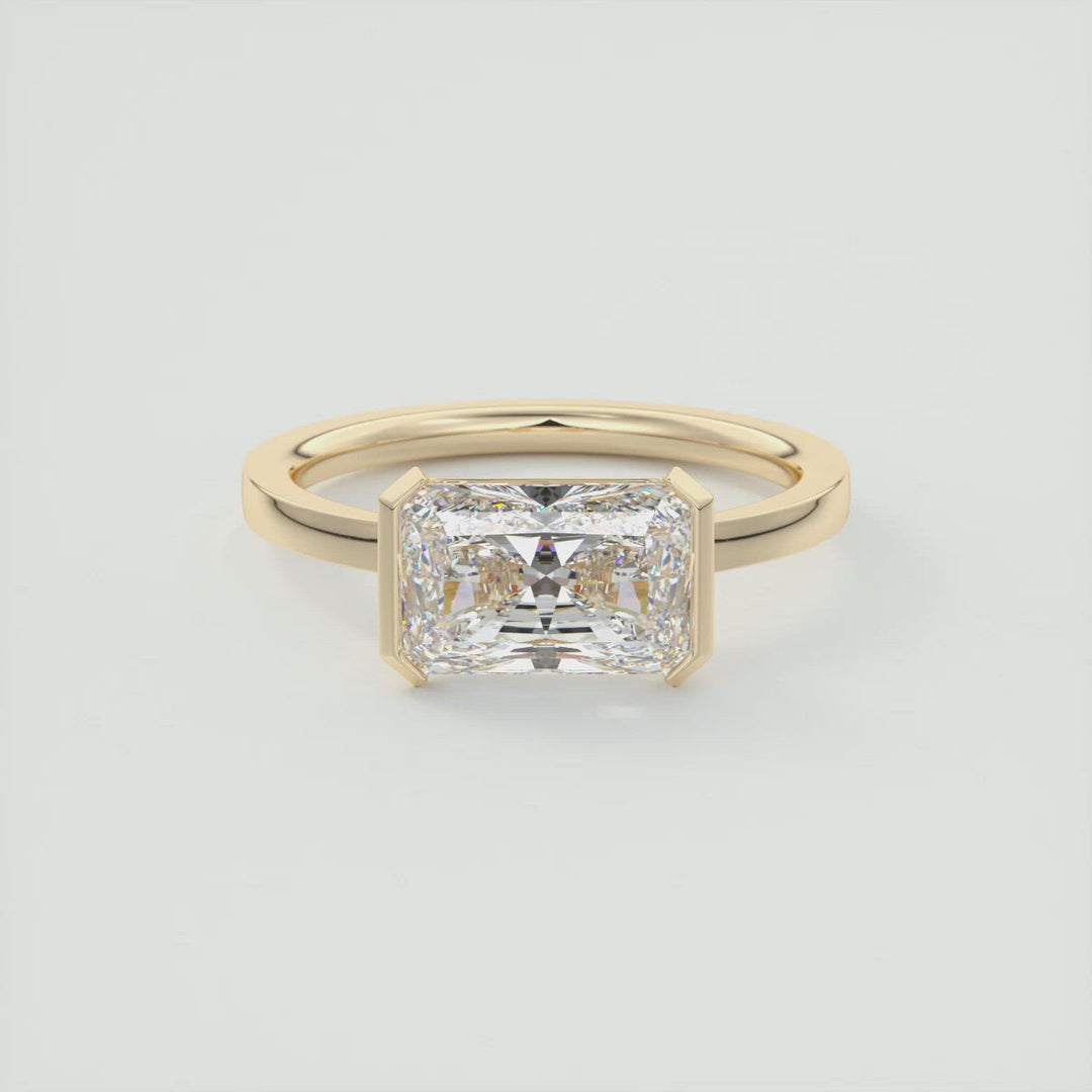 2.50 East West Radiant Half Bezel Solitaire Moissanite Engagement Ring